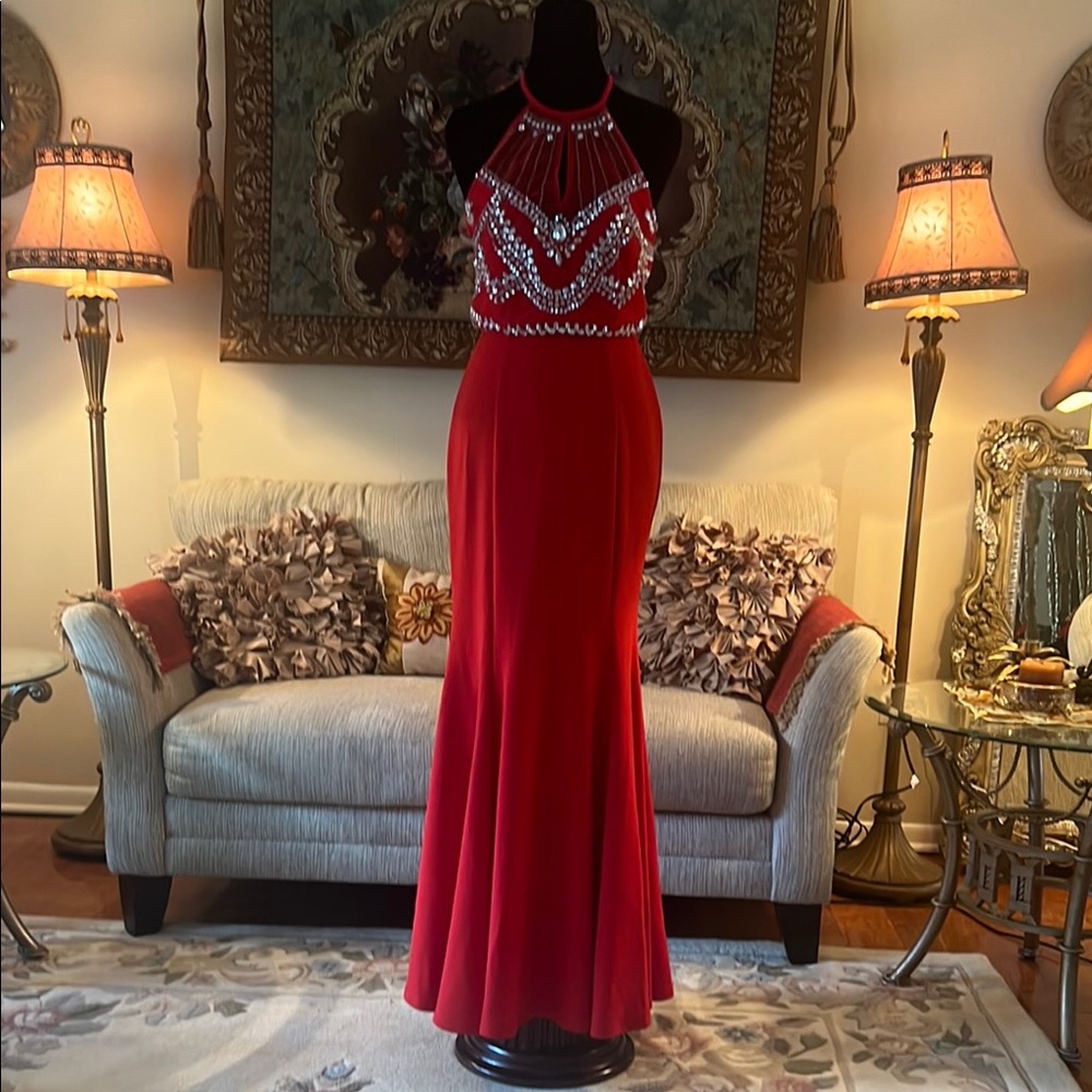 Elegant Red Halter Dresssize 9/10